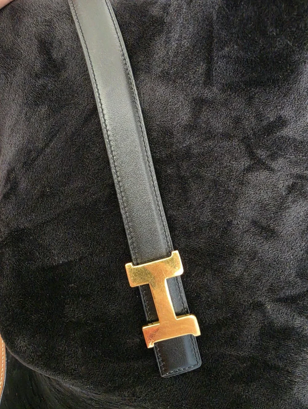 Authentic Hermes Black Leather Belt with Gold H Buckleic